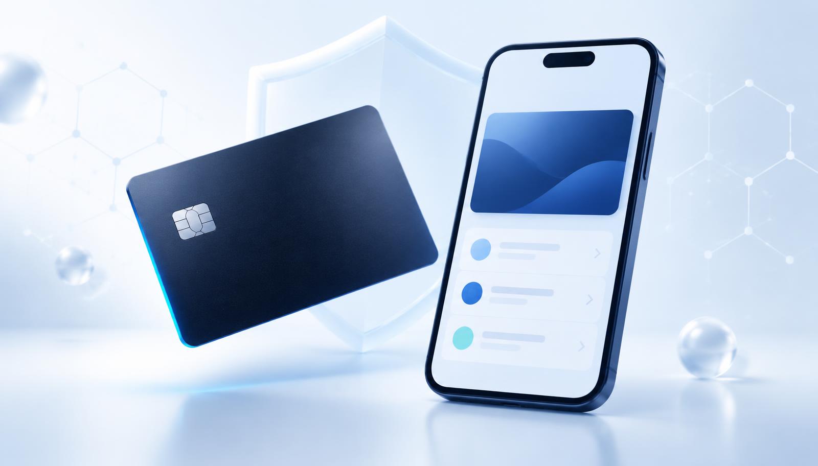 Cartão TrustCard ao lado de um smartphone com carteira digital